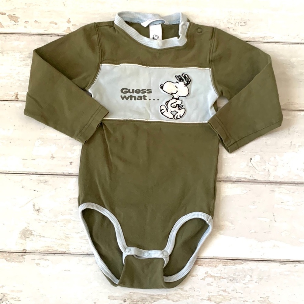 Peanuts 12-18m Snoopy Long Sleeves Onesie Green Blue H&M Kids One Piece 12m 18m